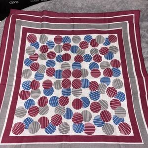 Vintage Geometric Patterned Handkerchief in Red, Blue, and Gray